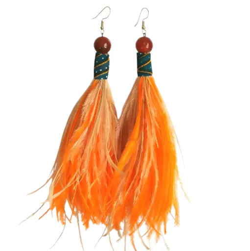 [ER-001] Semi precious stone & Ostrich Feather Earrings