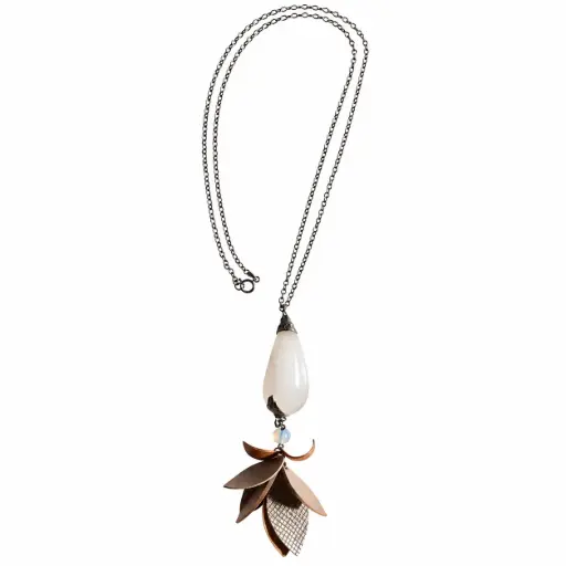 White quartz teardrop and leather Bloom necklace 